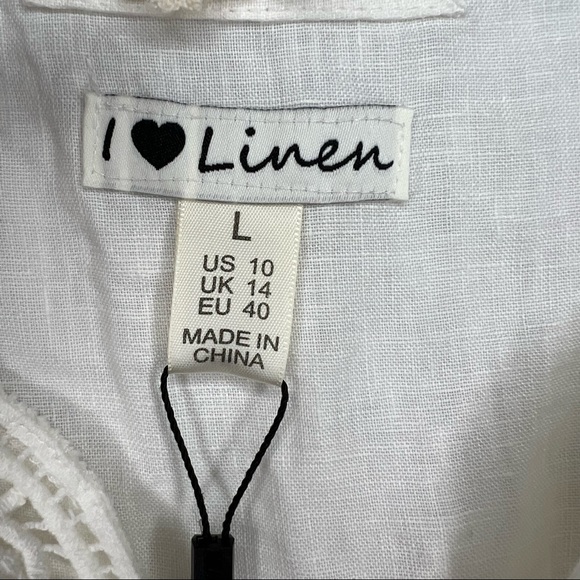 Malvin Hamburg-Germany I love Linen White 3/4 Sleeve Shirt Dress Large NWT Light - Picture 4 of 9